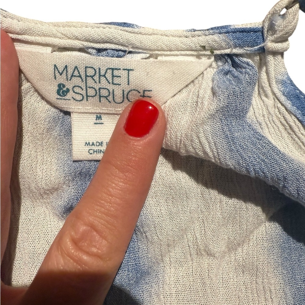 Market & Spruce Blue and White Wrap Tank Top - Picture 3 of 6